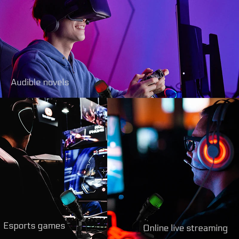 AOIEUUAI RGB USB Mic – Plug-&-Play Studio Sound with Tap-to-Mute & 8-Color Light Ring