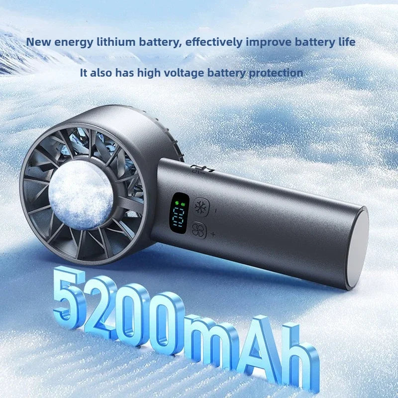 Balashov 5-in-1 Ice-Compress Handheld Fan – 5 200 mAh Power Bank, 100-Speed Turbo Cooling, USB-C Rechargeable with LED Display