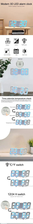 3D Floating LED Digital Clock – Auto-Dimming USB-C Desk Alarm