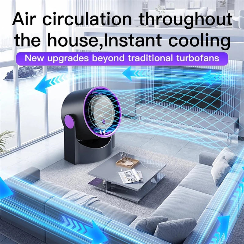 100-Speed Ultra-Quiet Table Fan – 180° Oscillating, 2000 mAh Rechargeable, Wall-Mount or Desk, LED Display, USB-C