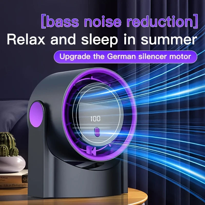 100-Speed Ultra-Quiet Table Fan – 180° Oscillating, 2000 mAh Rechargeable, Wall-Mount or Desk, LED Display, USB-C