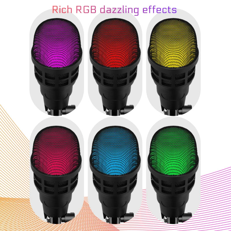 AOIEUUAI RGB USB Mic – Plug-&-Play Studio Sound with Tap-to-Mute & 8-Color Light Ring