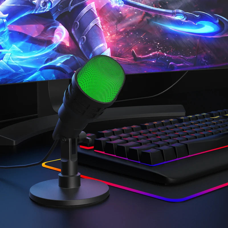 AOIEUUAI RGB USB Mic – Plug-&-Play Studio Sound with Tap-to-Mute & 8-Color Light Ring