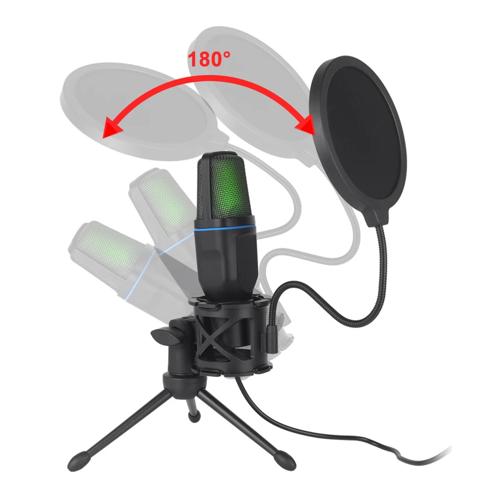 iSCLEAR USB RGB Mic – Plug-&-Play Podcast & Gaming Mic with Tap-to-Mute, Real-Time Monitoring