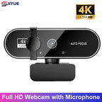 SJIYue 4K Webcam – 30 fps Ultra-HD / 60 fps 1080p with Dual Noise-Cancelling Mics, Autofocus, Privacy Cover & Mini Tripod