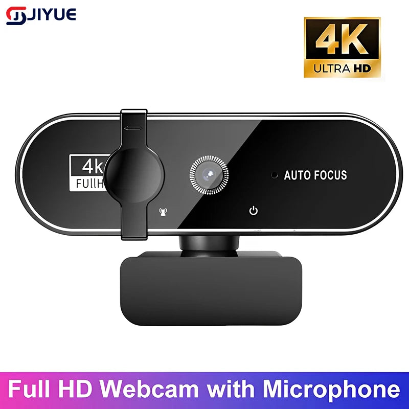 SJIYue 4K Webcam – 30 fps Ultra-HD / 60 fps 1080p with Dual Noise-Cancelling Mics, Autofocus, Privacy Cover & Mini Tripod