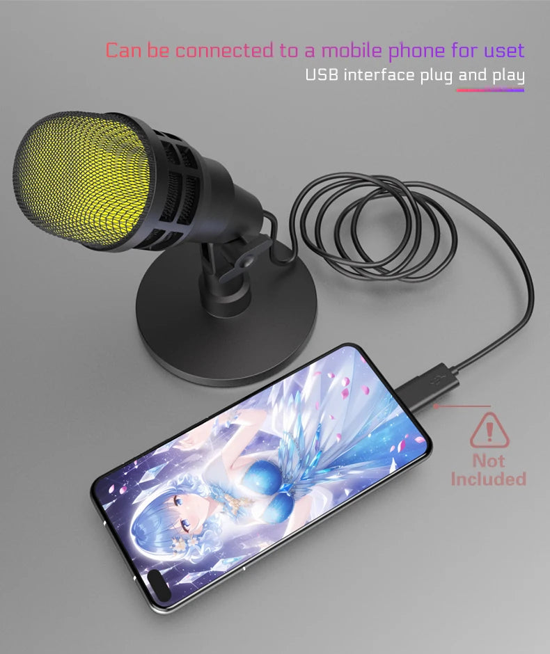 AOIEUUAI RGB USB Mic – Plug-&-Play Studio Sound with Tap-to-Mute & 8-Color Light Ring