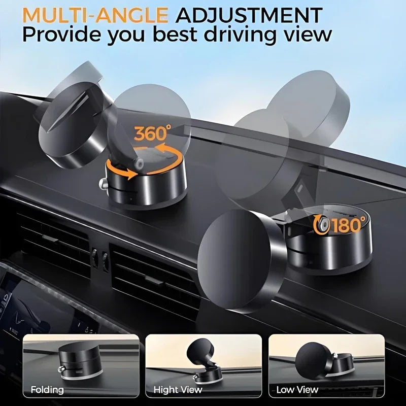 Ultra Magnetic Foldable Car Phone Holder – 360° Swivel Dash Mount, Vacuum Suction, N52 Magnet Grip for 4-7" Phones