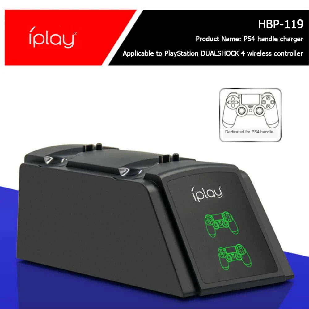 JSB Dual PS4 Controller Fast-Charging Dock – 2-Hour Quick Charge LED Station for Sony DualShock 4 / Slim / Pro