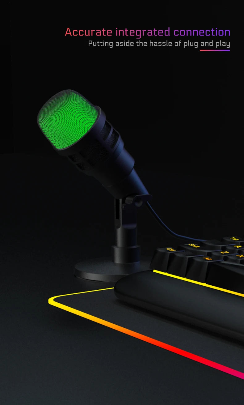AOIEUUAI RGB USB Mic – Plug-&-Play Studio Sound with Tap-to-Mute & 8-Color Light Ring