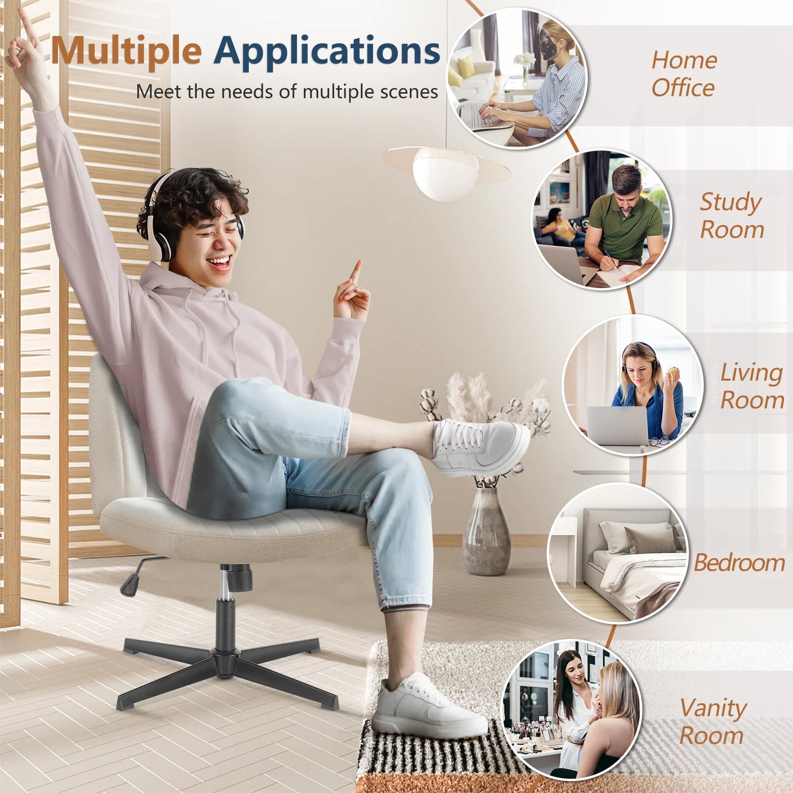 JHK Cross-Legged Rocking Chair – 360° Swivel Floor Seat, Adjustable Height, Wide Armless Cushion for Gaming & Home Office