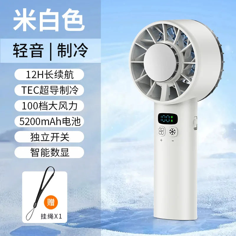 Balashov 5-in-1 Ice-Compress Handheld Fan – 5 200 mAh Power Bank, 100-Speed Turbo Cooling, USB-C Rechargeable with LED Display