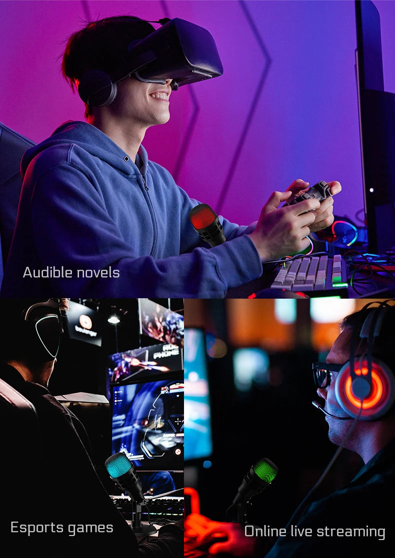 AOIEUUAI RGB USB Mic – Plug-&-Play Studio Sound with Tap-to-Mute & 8-Color Light Ring