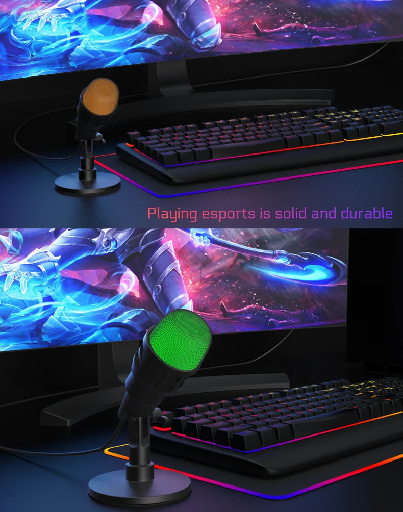 AOIEUUAI RGB USB Mic – Plug-&-Play Studio Sound with Tap-to-Mute & 8-Color Light Ring
