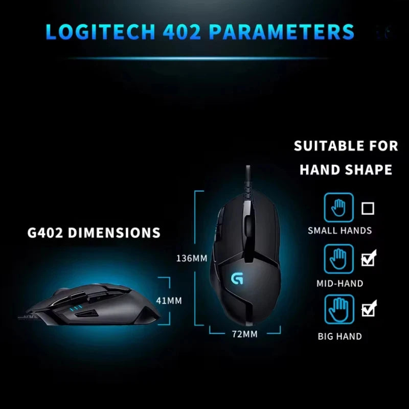 Logitech G402 Hyperion Fury – 500 IPS Fusion Engine Wired Gaming Mouse, 8 Programmable Buttons, On-The-Fly 4,000 DPI, RGB Lighting