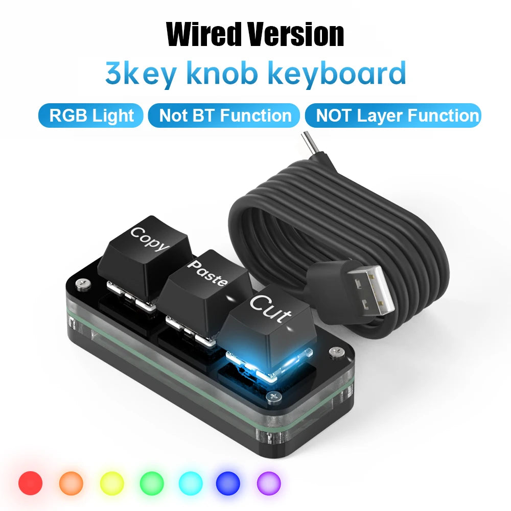 MacroPad RGB Knob – 3 Hot-Swap Mechanical Keys + Programmable Rotary Dial, QMK/VIA Wired Mini Keyboard for Photoshop, OBS & Multimedia