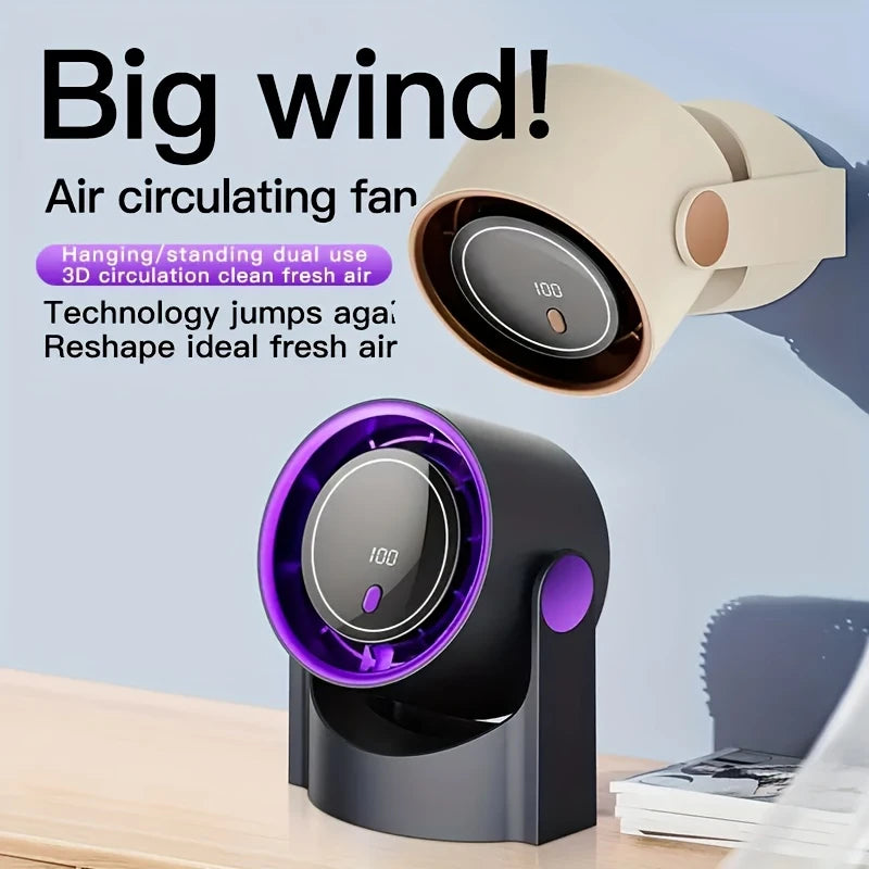 100-Speed Ultra-Quiet Table Fan – 180° Oscillating, 2000 mAh Rechargeable, Wall-Mount or Desk, LED Display, USB-C