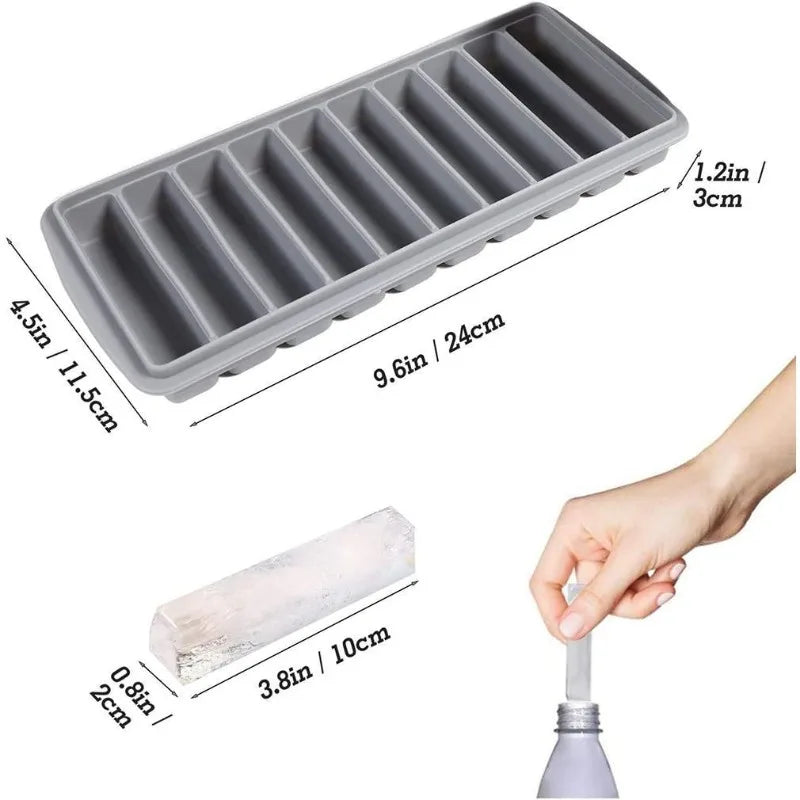Long-Stick Ice Cube Tray with Lid – Slim 4" Silicone Mold for Water Bottles & Cocktails, Stackable, Easy-Release, BPA-Free