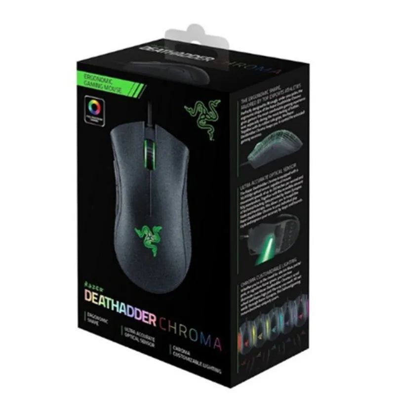 Razer DeathAdder Essential – 6,400 DPI Wired Gaming Mouse, 5 Programmable Buttons, Ergonomic Rubber Grips, Classic Green RGB