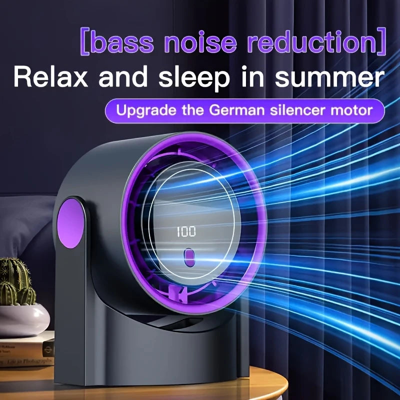 100-Speed Ultra-Quiet Table Fan – 180° Oscillating, 2000 mAh Rechargeable, Wall-Mount or Desk, LED Display, USB-C