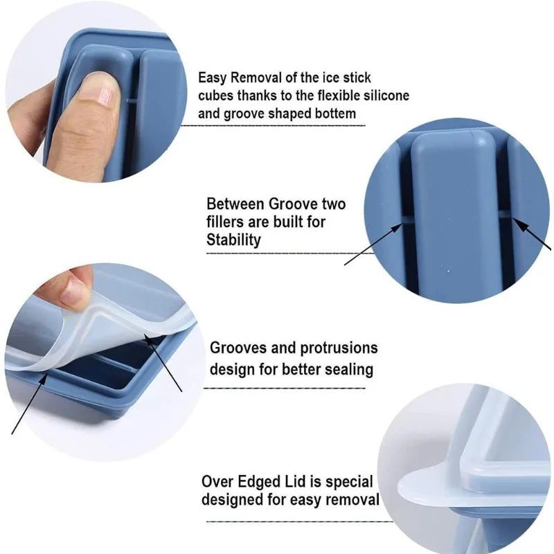 Long-Stick Ice Cube Tray with Lid – Slim 4" Silicone Mold for Water Bottles & Cocktails, Stackable, Easy-Release, BPA-Free